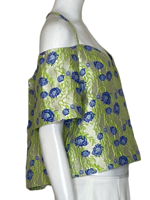 Top Ganni Flores Verde-Talla 42
