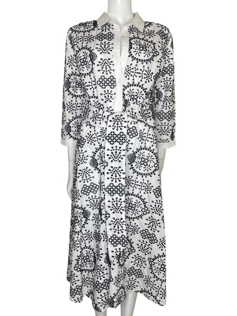 Vestido Zara Camisero Troquelado Blanco-Talla XL