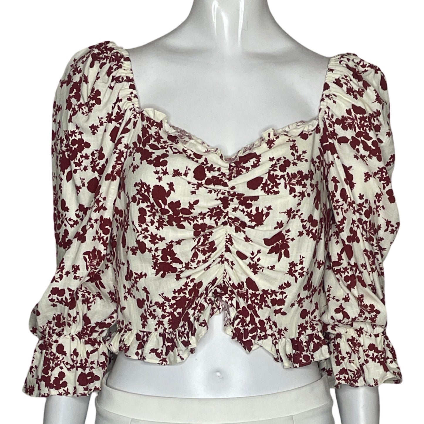 Blusa Zara Flores Blanco-Talla S