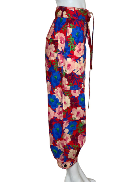 Pantalón Zara Cargo Floral Rojo-Talla L
