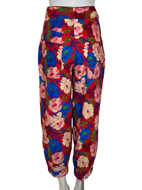 Pantalón Zara Cargo Floral Rojo-Talla L