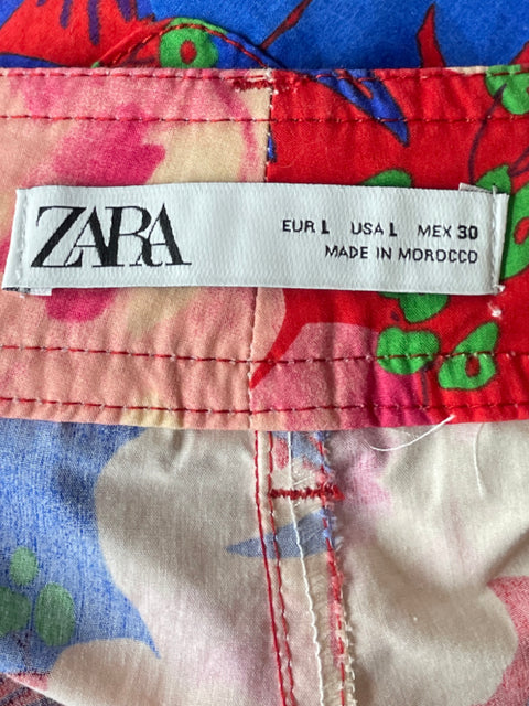 Pantalón Zara Cargo Floral Rojo-Talla L