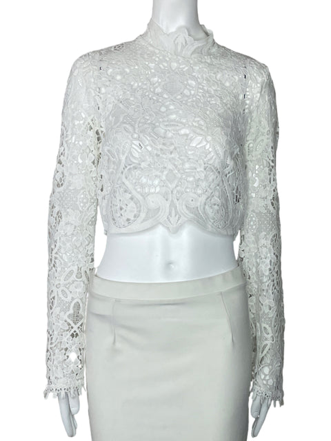 Top Banjul Encaje Mangas Blanco-Talla M