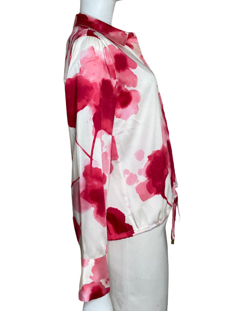 Camisa Donna Karan Floral Manga Larga Rosado-Talla S