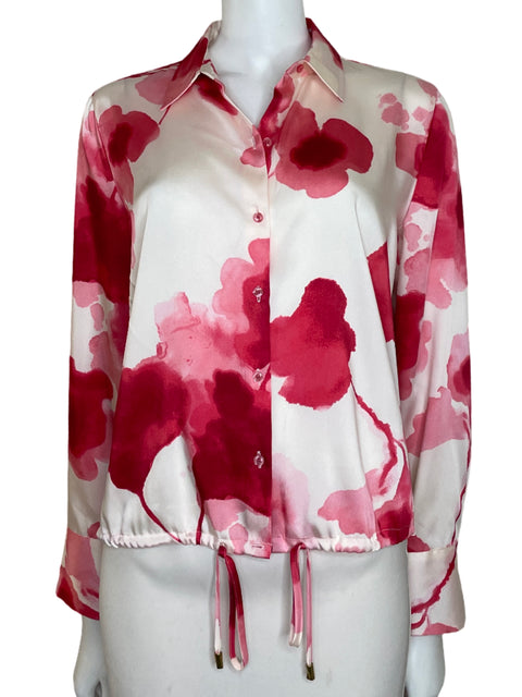 Camisa Donna Karan Floral Manga Larga Rosado-Talla S