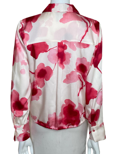 Camisa Donna Karan Floral Manga Larga Rosado-Talla S