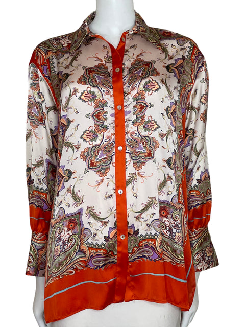 Camisa Zara Satinada Manga Larga Naranja-Talla M