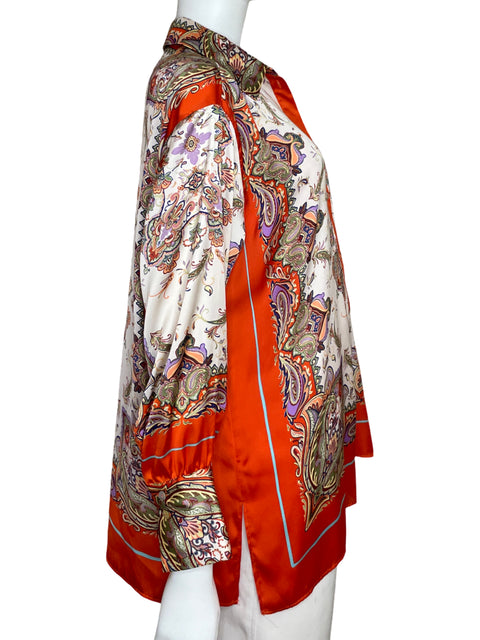 Camisa Zara Satinada Manga Larga Naranja-Talla M