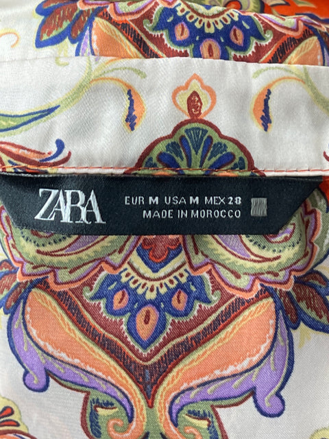 Camisa Zara Satinada Manga Larga Naranja-Talla M