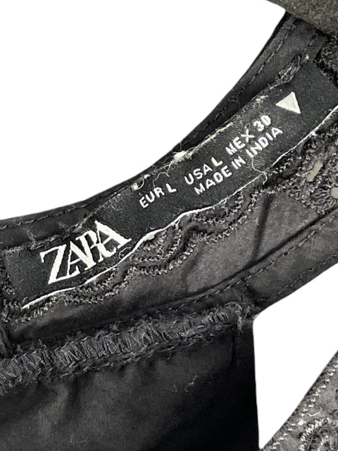 Blusa Zara Halter Bordado Negro-Talla L