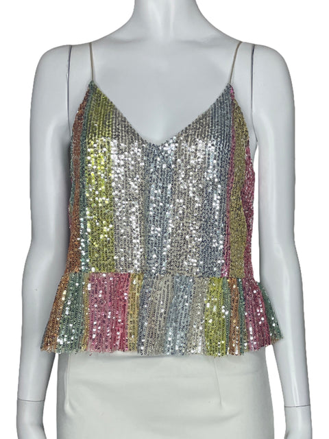 Top Zara Tiras Lentejuelas Multicolo Rosado-Talla S