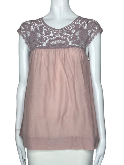 Blusa Massimo Dutti Sin Mangas Encaje Rosado-Talla M