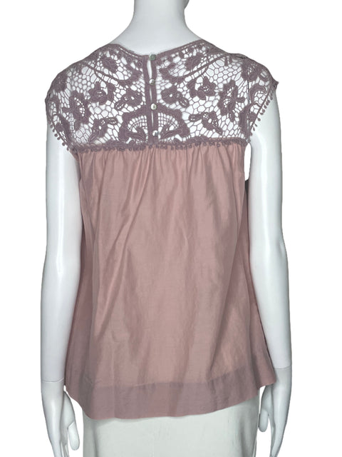 Blusa Massimo Dutti Sin Mangas Encaje Rosado-Talla M