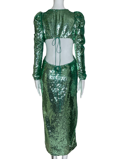 Vestido For Love & Lemons Lentejuelas Cut Off Verde-Talla XS