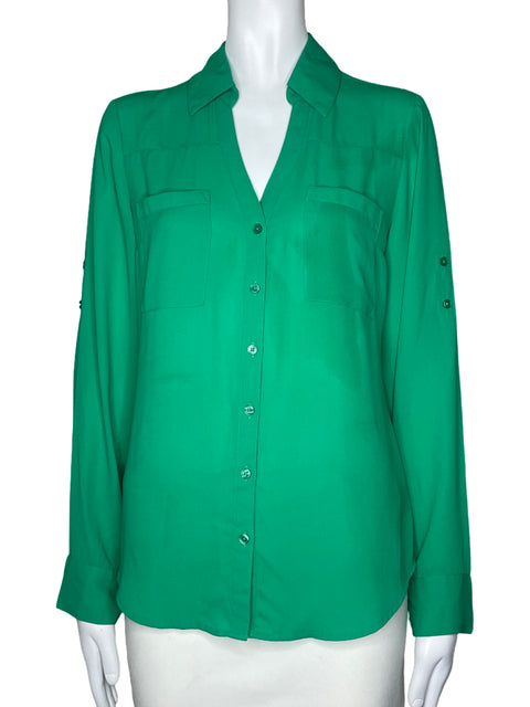 Camisa Express Cuello V Bolsillo Verde-Talla S