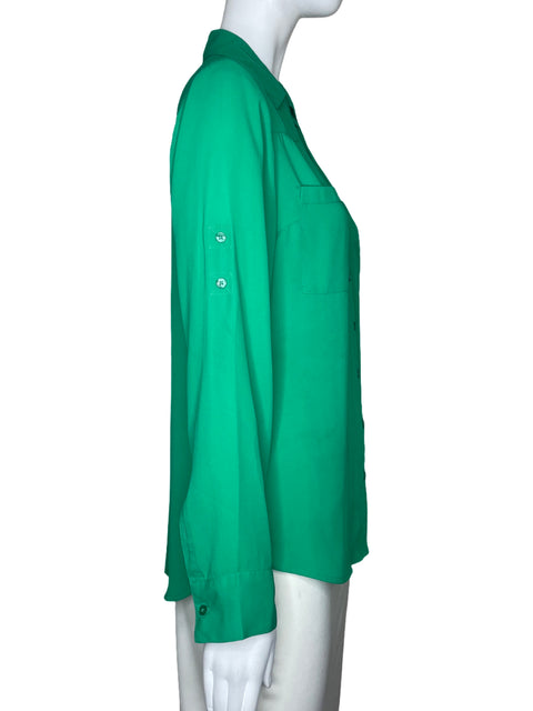 Camisa Express Cuello V Bolsillo Verde-Talla S