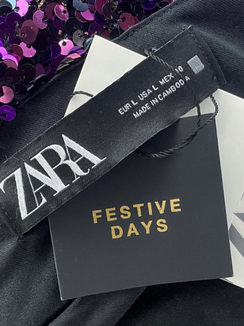 Vestido Zara Lentejuelas Morado-Talla L
