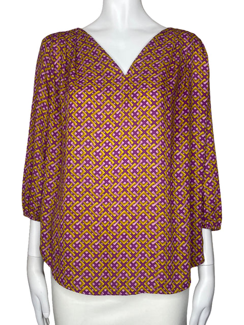 Blusa Pleione Cuello V Estampado Morado-Talla S