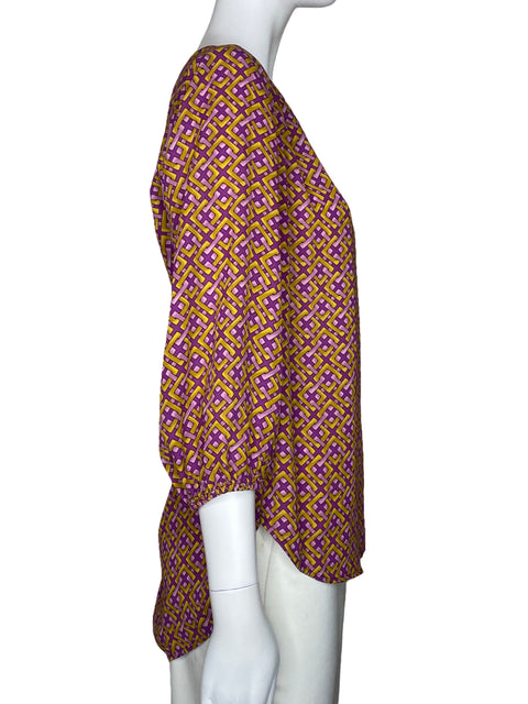 Blusa Pleione Cuello V Estampado Morado-Talla S