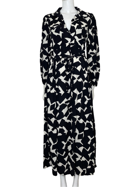 Vestido Zara Midi Camisero Print Negro-Talla L
