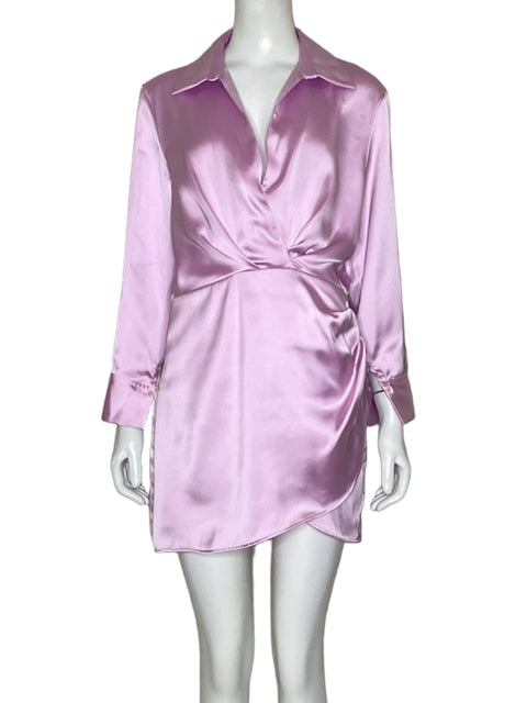 Vestido Zara Mini Satinado Rosado-Talla S