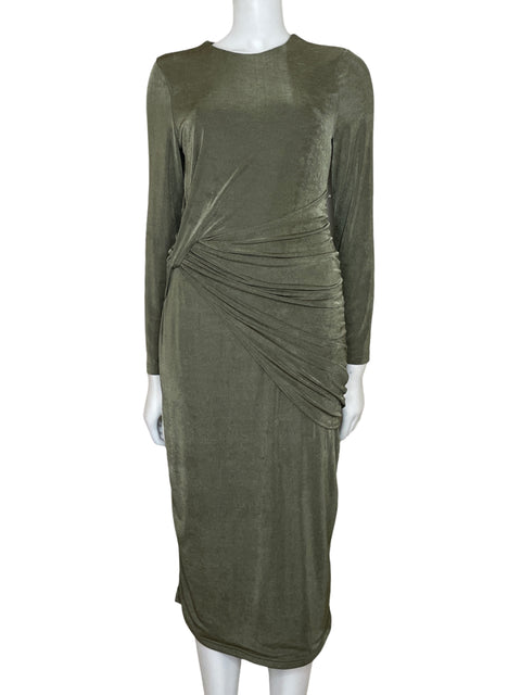 Vestido Tesoro TPS Drapeado Manga Larga Verde-Talla M