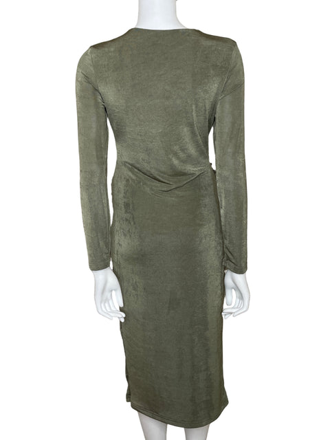 Vestido Tesoro TPS Drapeado Manga Larga Verde-Talla M