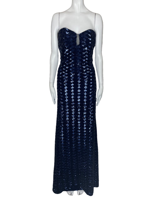Vestido Badgley Mischka Strapless Lentejuelas Azul-Talla 10