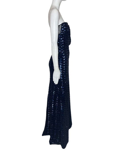Vestido Badgley Mischka Strapless Lentejuelas Azul-Talla 10