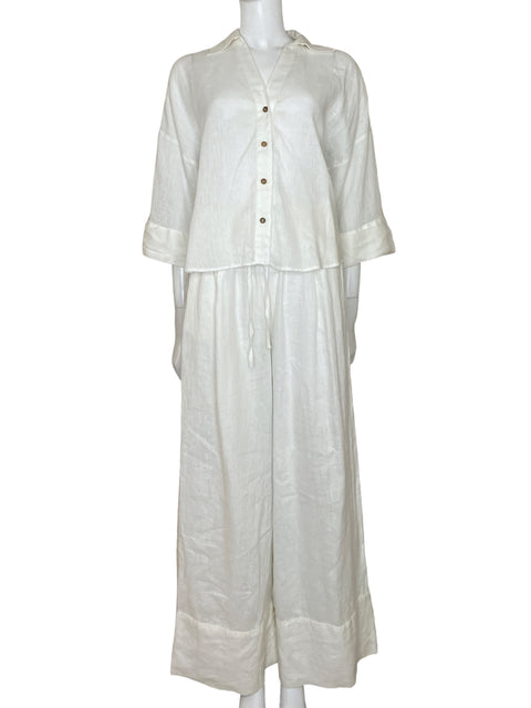 Set Zara Camisa+Pant Fluido Blanco-Talla S