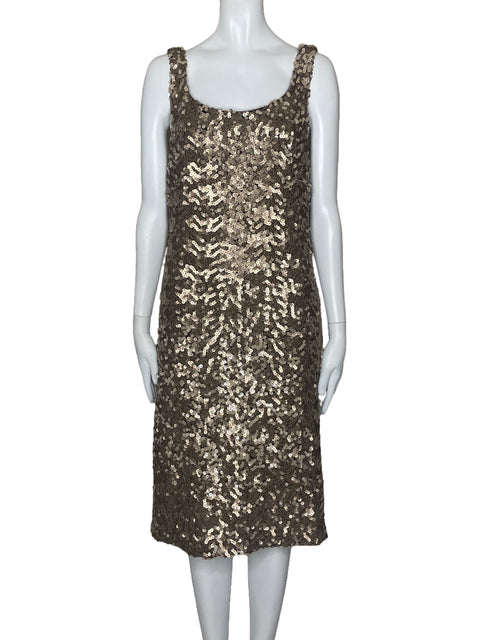 Vestido Laundry By Shelli Segal Lentejuelas Sin Mangas Marron-Talla 10