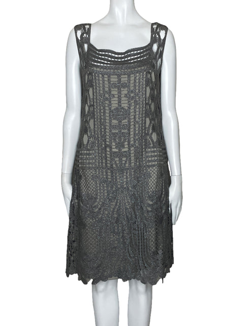 Vestido Hoss Intropia Encaje Metalizado Gris-Talla L