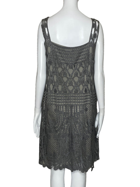 Vestido Hoss Intropia Encaje Metalizado Gris-Talla L