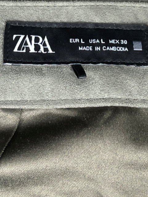 Pantalón Zara Velour Straight Verde-Talla L