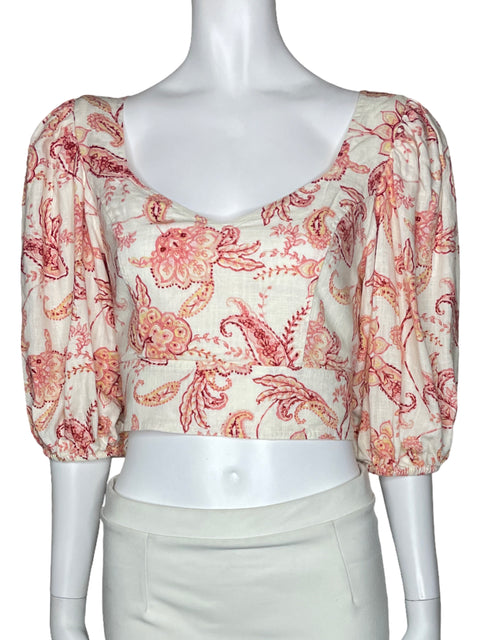 Top Express Mangas Puff Floral Blanco-Talla S