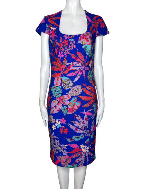 Vestido David Meister Sin Manga Floral Azul-Talla 4
