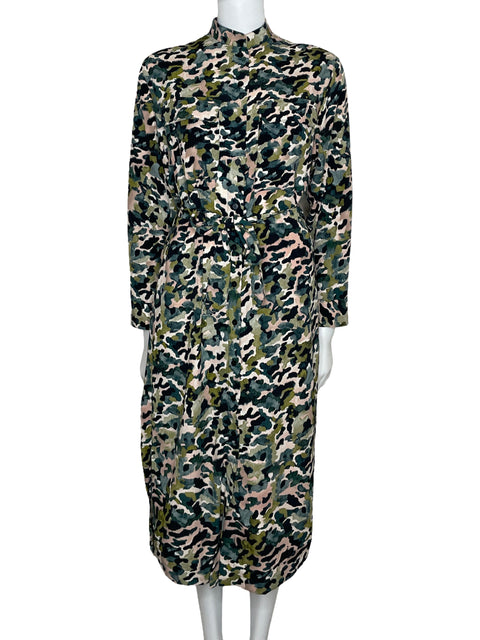 Vestido MNG Camisero Print Beige-Talla 4