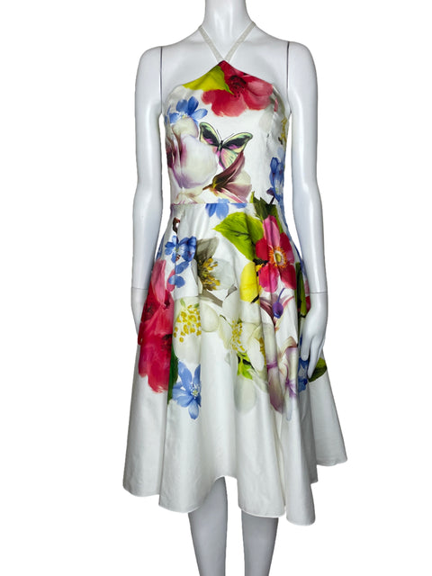 Vestido Ted Baker Halter Floral Blanco-Talla 2