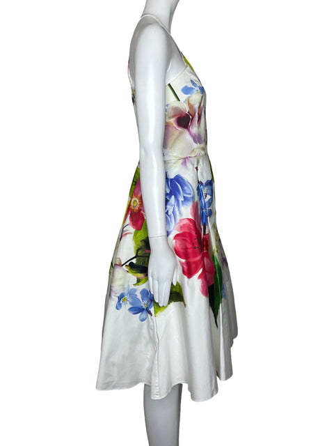 Vestido Ted Baker Halter Floral Blanco-Talla 2