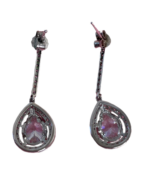 Aretes Tesoro TPS Zirconia Largos Plateado-Talla U