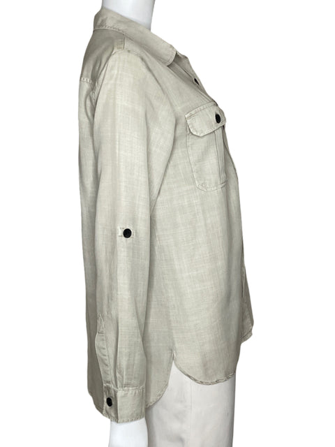 Camisa Zara Manga Larga Bolsillos Beige-Talla L