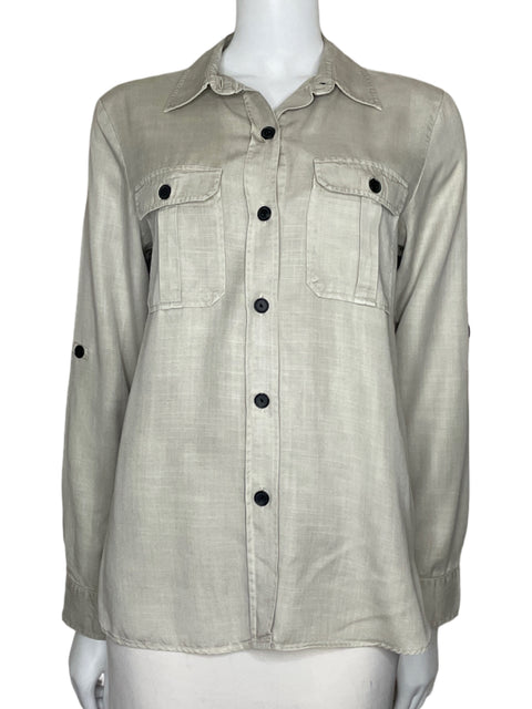 Camisa Zara Manga Larga Bolsillos Beige-Talla L