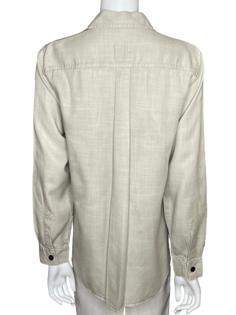 Camisa Zara Manga Larga Bolsillos Beige-Talla L