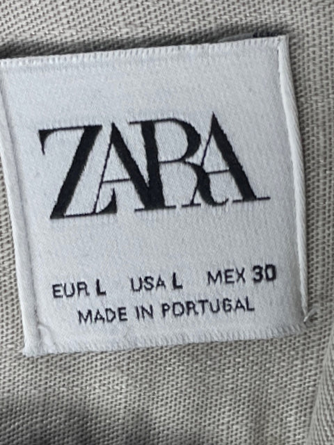 Camisa Zara Manga Larga Bolsillos Beige-Talla L