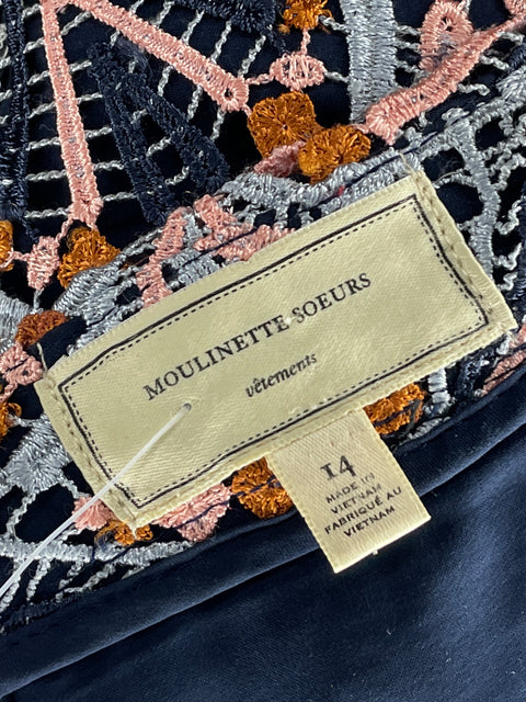 Falda Moulinette Soeurs Encaje Midi Azul-Talla 14