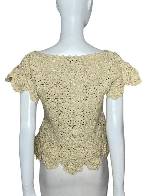 Blusa Zara Tejido Floral Beige-Talla M/L