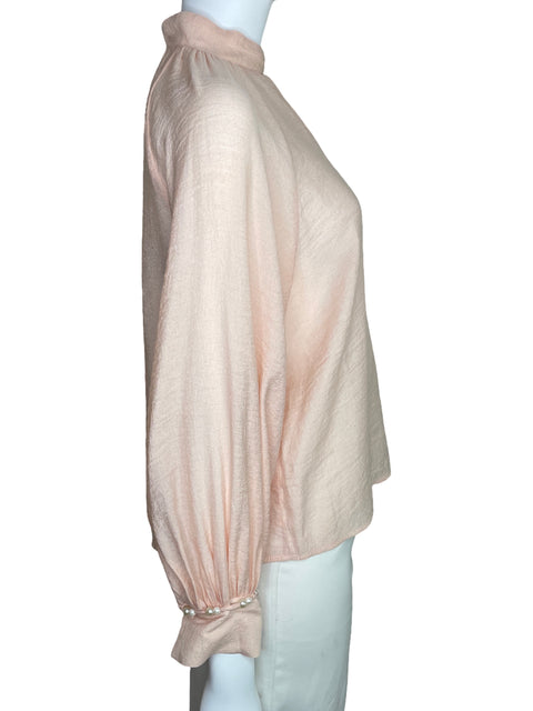 Blusa Zara Cuello Alto Piedras Beige-Talla S