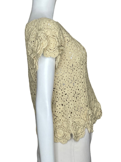 Blusa Zara Tejido Floral Beige-Talla M/L