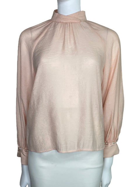 Blusa Zara Cuello Alto Piedras Beige-Talla S