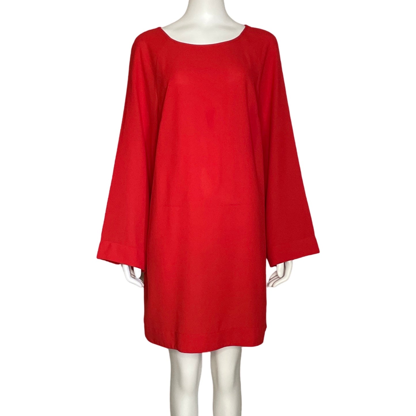 Vestido H&M Manga Larga Acampanado Liso Rojo-Talla M